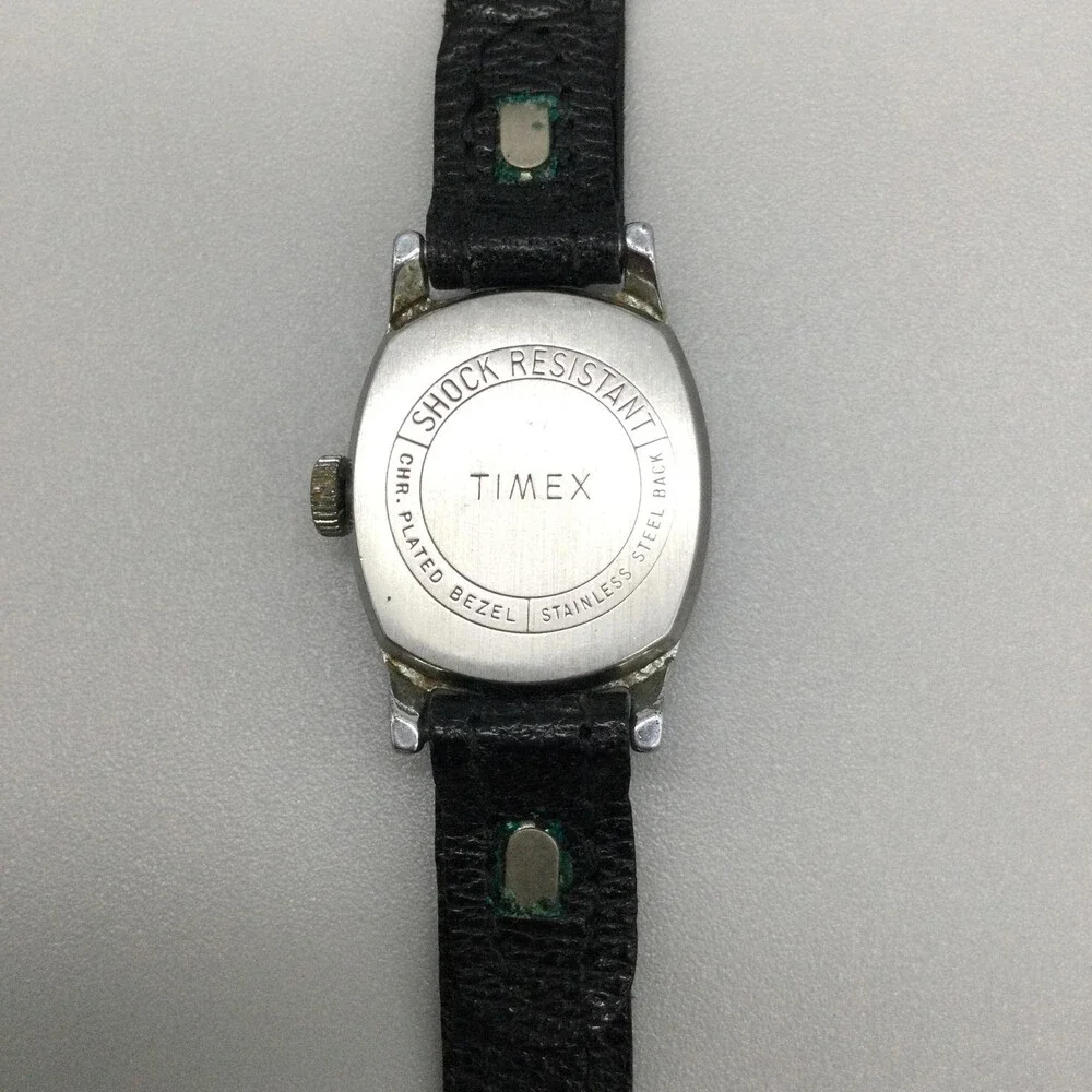 Vintage Timex Girls Scouts Watch 23mm Cream Dial Black Leather Manual Wind
